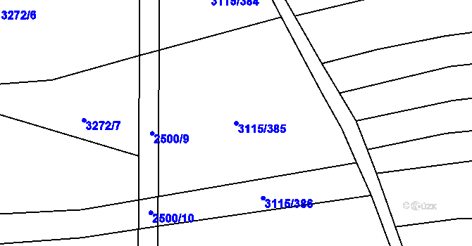 Parcela st. 3115/385 v KÚ Blučina, Katastrální mapa
