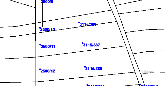 Parcela st. 3115/387 v KÚ Blučina, Katastrální mapa