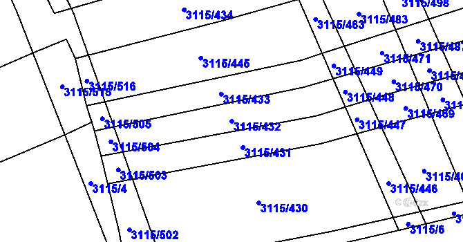 Parcela st. 3115/432 v KÚ Blučina, Katastrální mapa