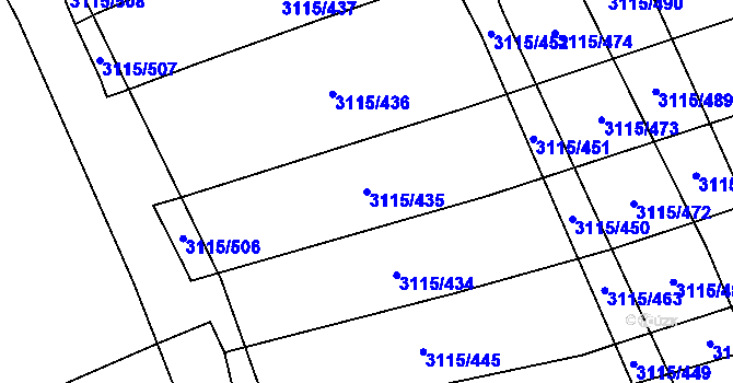 Parcela st. 3115/435 v KÚ Blučina, Katastrální mapa