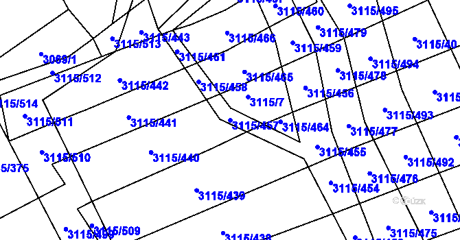 Parcela st. 3115/457 v KÚ Blučina, Katastrální mapa