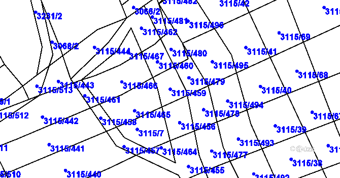 Parcela st. 3115/459 v KÚ Blučina, Katastrální mapa