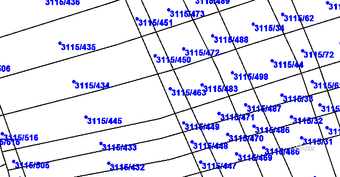 Parcela st. 3115/463 v KÚ Blučina, Katastrální mapa