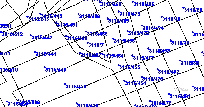 Parcela st. 3115/464 v KÚ Blučina, Katastrální mapa