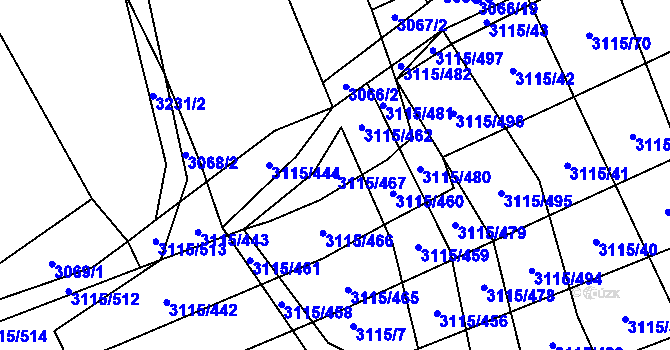 Parcela st. 3115/467 v KÚ Blučina, Katastrální mapa