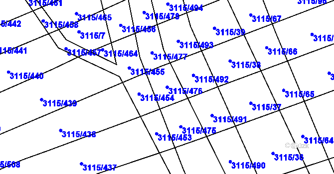 Parcela st. 3115/476 v KÚ Blučina, Katastrální mapa