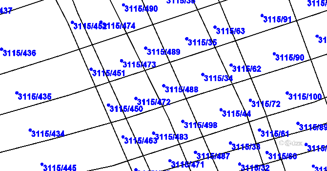 Parcela st. 3115/488 v KÚ Blučina, Katastrální mapa