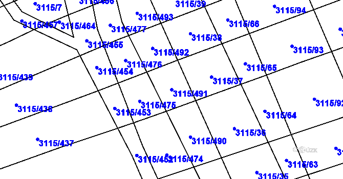 Parcela st. 3115/491 v KÚ Blučina, Katastrální mapa