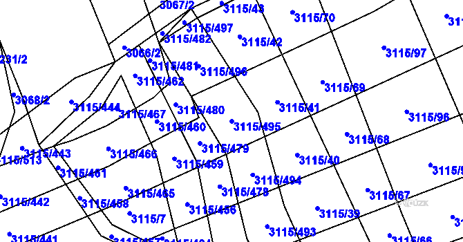 Parcela st. 3115/495 v KÚ Blučina, Katastrální mapa