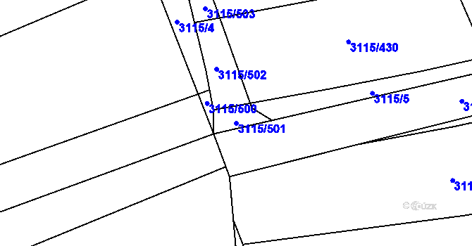 Parcela st. 3115/501 v KÚ Blučina, Katastrální mapa