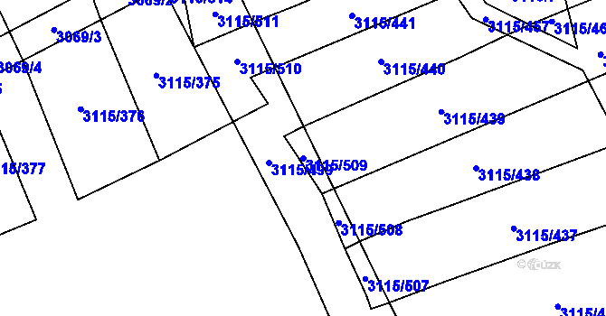 Parcela st. 3115/509 v KÚ Blučina, Katastrální mapa