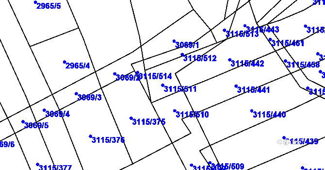Parcela st. 3115/511 v KÚ Blučina, Katastrální mapa