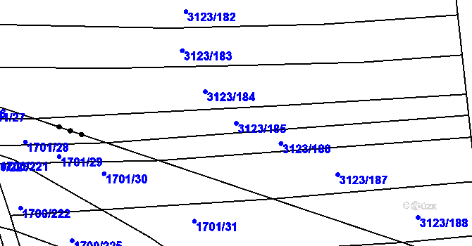 Parcela st. 3123/185 v KÚ Blučina, Katastrální mapa