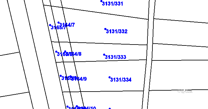 Parcela st. 3131/333 v KÚ Blučina, Katastrální mapa