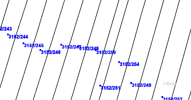 Parcela st. 3152/250 v KÚ Blučina, Katastrální mapa