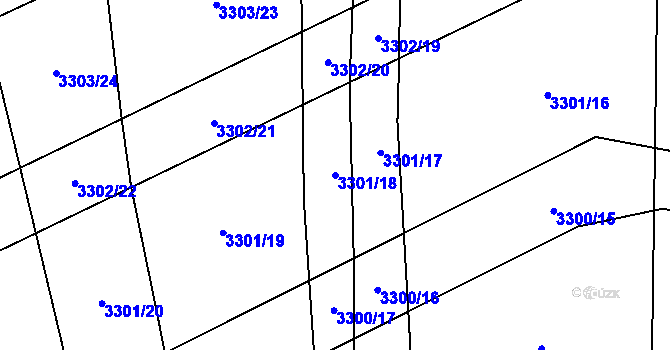 Parcela st. 3301/18 v KÚ Blučina, Katastrální mapa