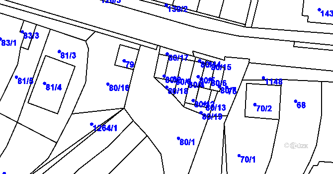 Parcela st. 80/18 v KÚ Blučina, Katastrální mapa