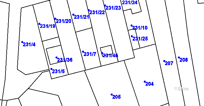 Parcela st. 231/46 v KÚ Blučina, Katastrální mapa