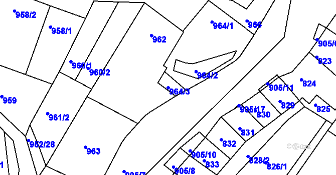 Parcela st. 964/3 v KÚ Blučina, Katastrální mapa