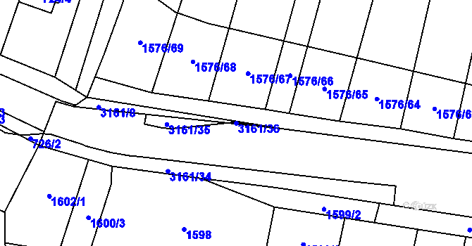 Parcela st. 3161/36 v KÚ Blučina, Katastrální mapa