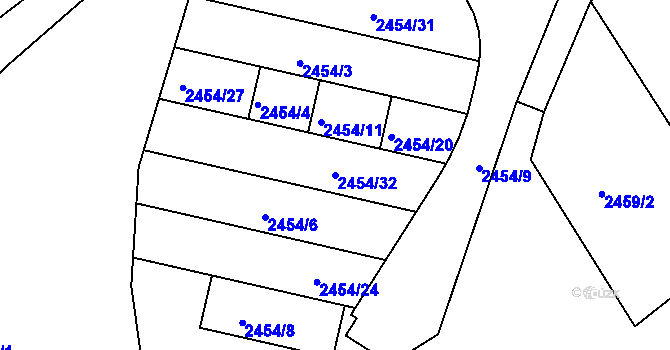Parcela st. 2454/32 v KÚ Blučina, Katastrální mapa