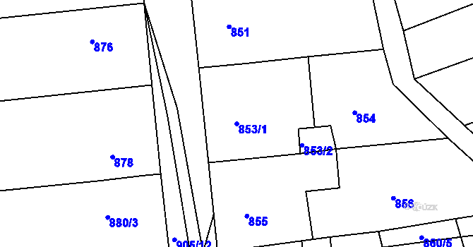 Parcela st. 853/1 v KÚ Blučina, Katastrální mapa