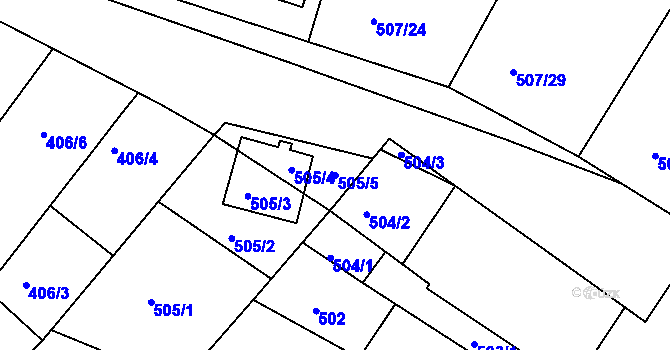 Parcela st. 505/5 v KÚ Blučina, Katastrální mapa