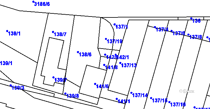 Parcela st. 142/6 v KÚ Blučina, Katastrální mapa