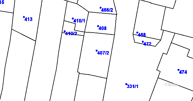 Parcela st. 407/2 v KÚ Blučina, Katastrální mapa