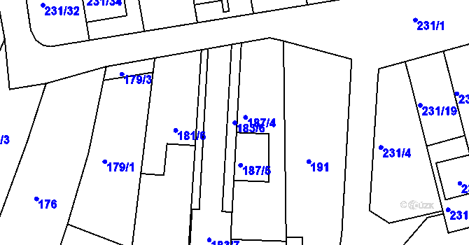 Parcela st. 183/6 v KÚ Blučina, Katastrální mapa