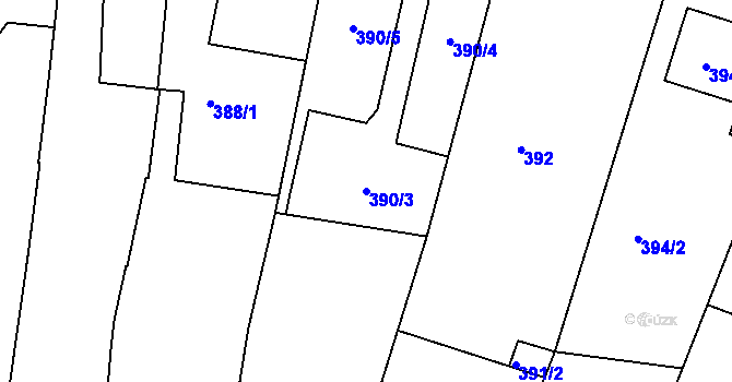 Parcela st. 390/3 v KÚ Blučina, Katastrální mapa