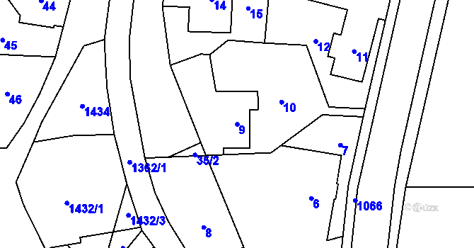 Parcela st. 9 v KÚ Bludov, Katastrální mapa