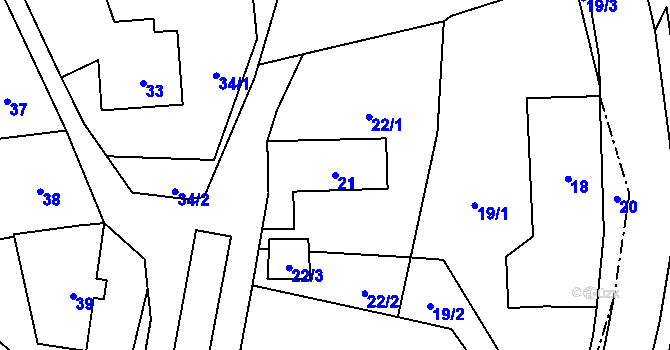Parcela st. 21 v KÚ Bludov, Katastrální mapa