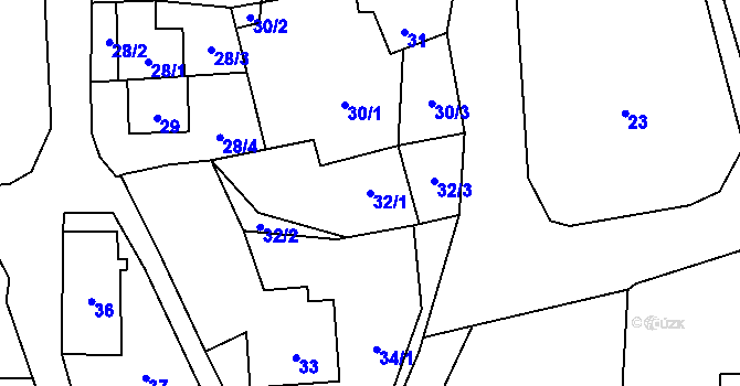 Parcela st. 32/1 v KÚ Bludov, Katastrální mapa