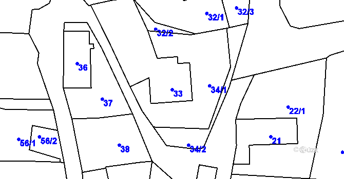 Parcela st. 33 v KÚ Bludov, Katastrální mapa