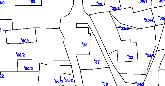 Parcela st. 36 v KÚ Bludov, Katastrální mapa