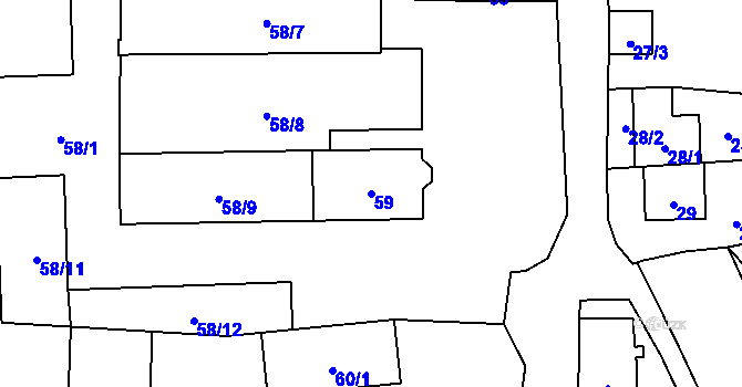 Parcela st. 59 v KÚ Bludov, Katastrální mapa