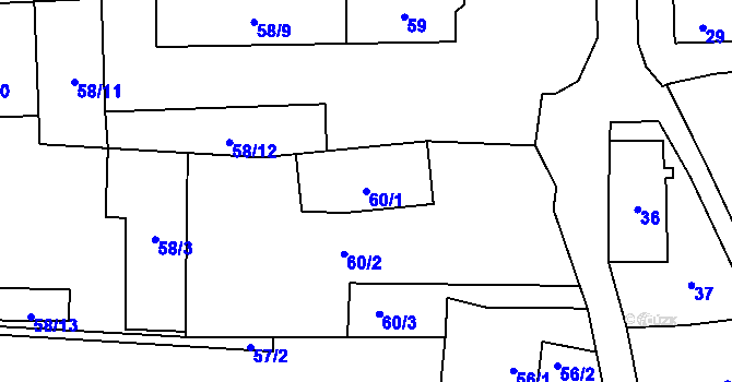 Parcela st. 60/1 v KÚ Bludov, Katastrální mapa