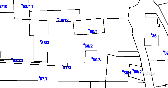 Parcela st. 60/2 v KÚ Bludov, Katastrální mapa