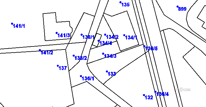 Parcela st. 134/3 v KÚ Bludov, Katastrální mapa