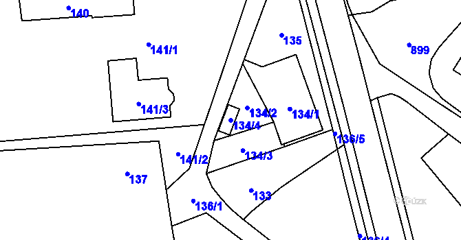 Parcela st. 134/4 v KÚ Bludov, Katastrální mapa