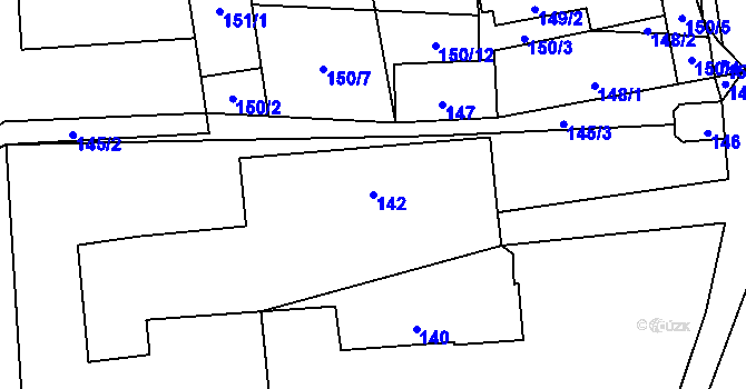 Parcela st. 142 v KÚ Bludov, Katastrální mapa