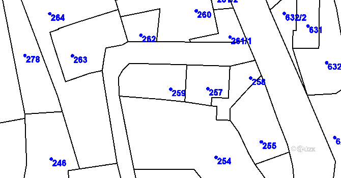 Parcela st. 259 v KÚ Bludov, Katastrální mapa