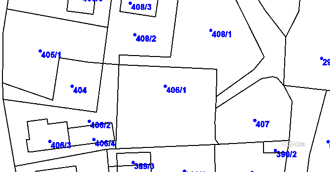 Parcela st. 406/1 v KÚ Bludov, Katastrální mapa