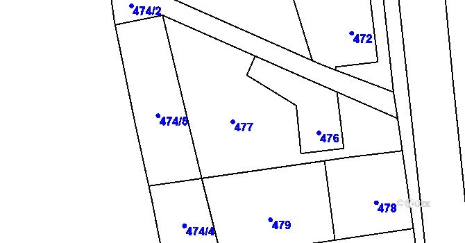 Parcela st. 477 v KÚ Bludov, Katastrální mapa