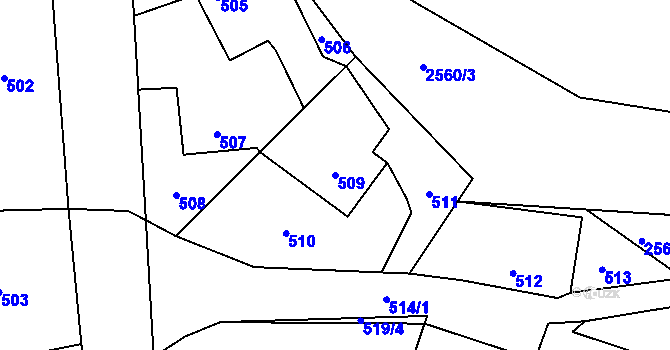 Parcela st. 509 v KÚ Bludov, Katastrální mapa