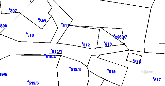 Parcela st. 512 v KÚ Bludov, Katastrální mapa
