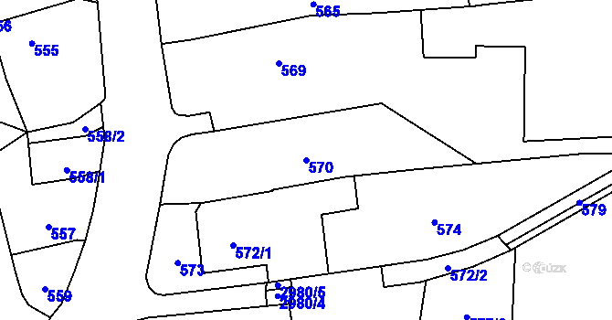 Parcela st. 570 v KÚ Bludov, Katastrální mapa