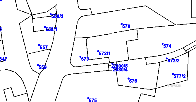 Parcela st. 572/1 v KÚ Bludov, Katastrální mapa