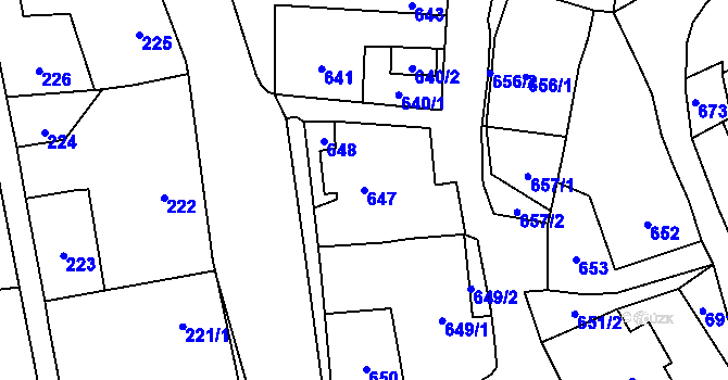 Parcela st. 647 v KÚ Bludov, Katastrální mapa